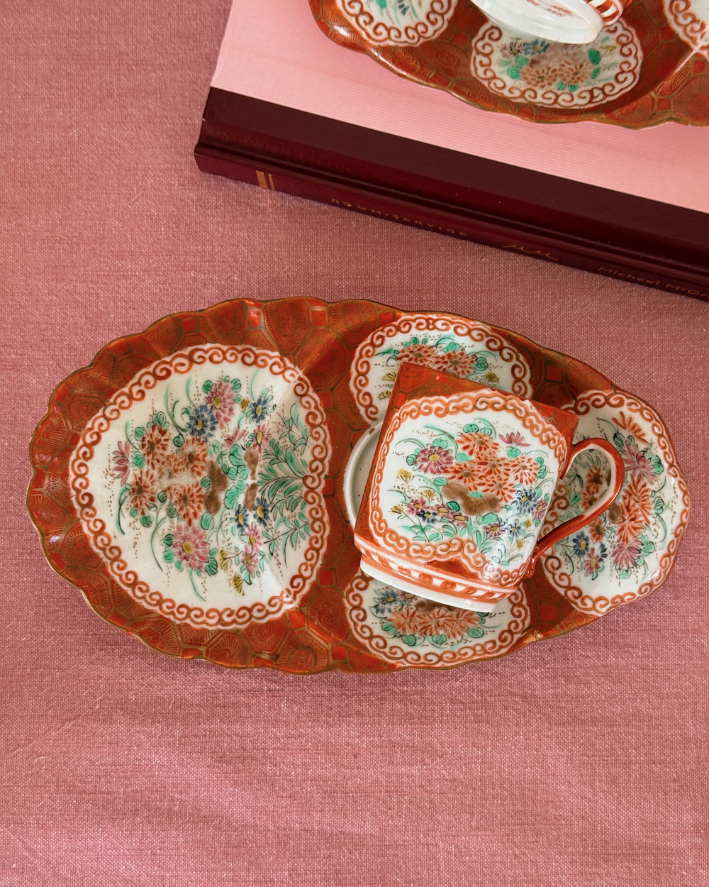 Antique Japanese Handpainted Kutani Floral Tea Set
