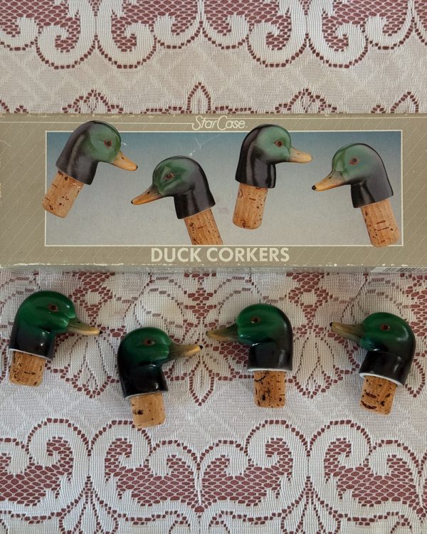 Vintage Ceramic Mallard Duck Bottle Stopper Set of 4