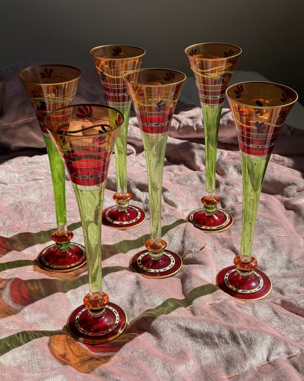 Vintage French Hand Painted Pier 1 Champagne Flute Set Of 6