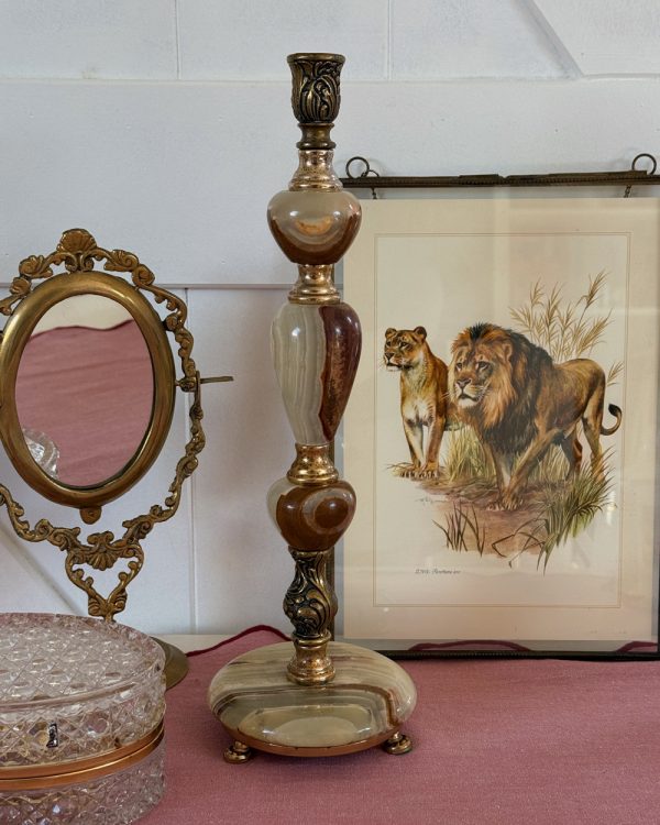 Vintage Onyx Brass Candlestick