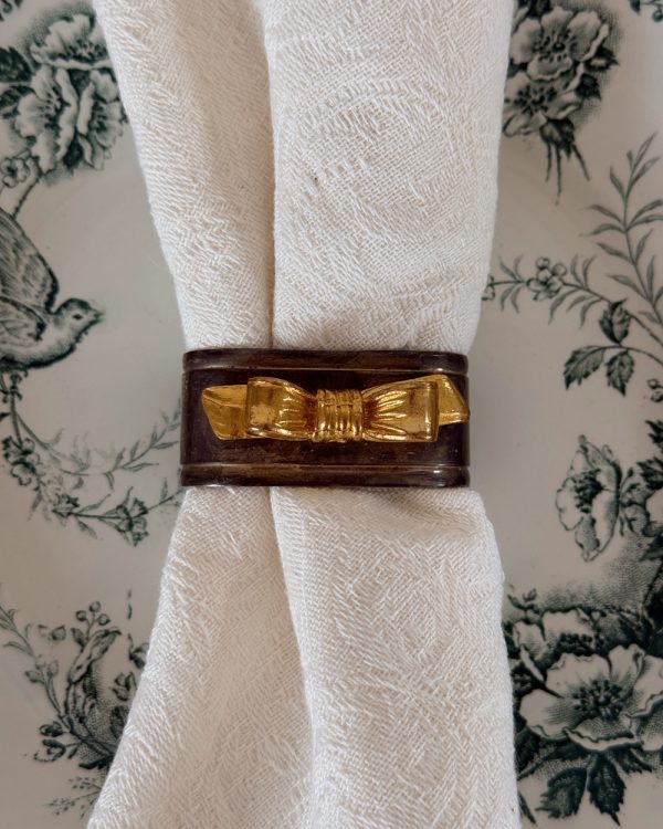 Vintage Silver Napkin Ring With Gold Bow Accent