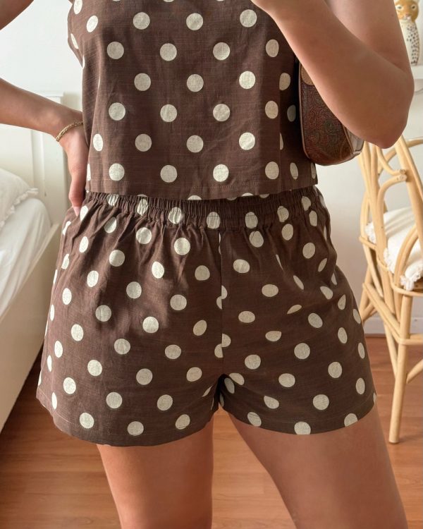Chocolate Polka Dot Cotton Blend Shorts