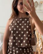 Chocolate Polka Dot Cotton Blend Top