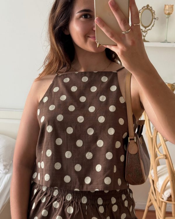 Chocolate Polka Dot Cotton Blend Top