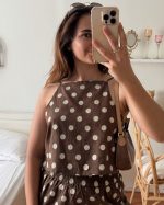 Chocolate Polka Dot Cotton Blend Top