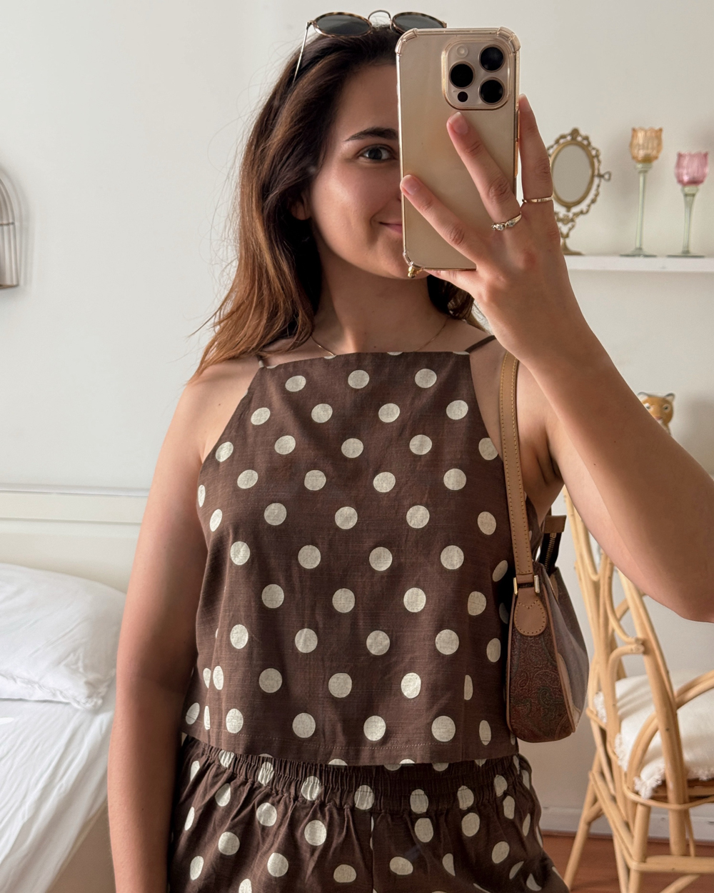 Chocolate Polka Dot Cotton Blend Top