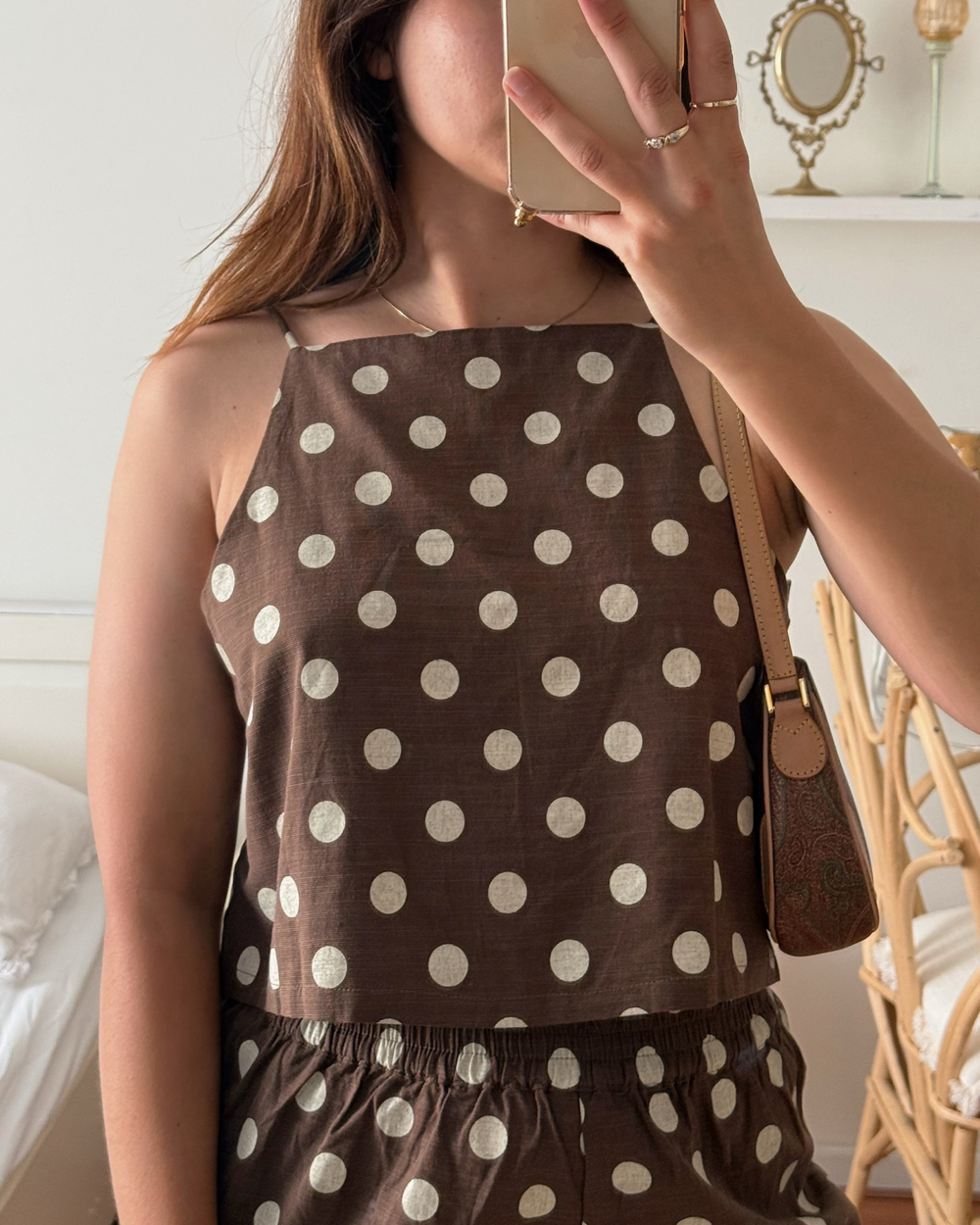 Chocolate Polka Dot Cotton Blend Top