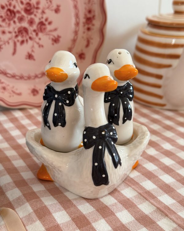 Vintage Goose Family Porcelain Salt Pepper Shaker Trio