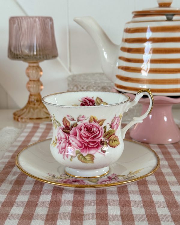Vintage Regal Heritage Pink Rose Gilded Cup Saucer Set
