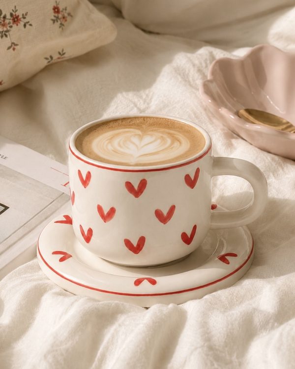 Amour Heart Ceramic Cup Saucer Set