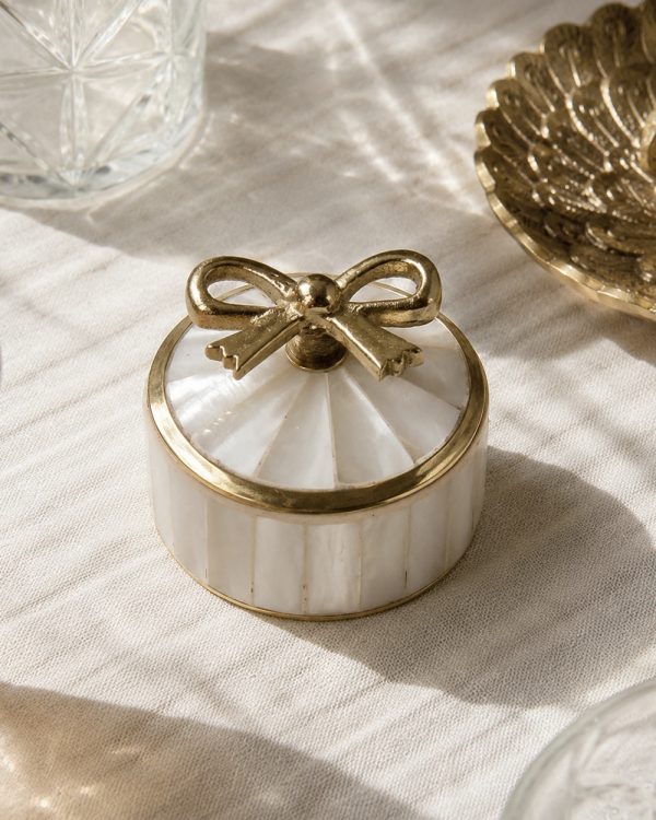 Bow Mother of Pearl Brass Trinket Box
