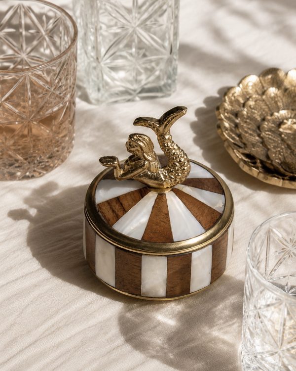 Mermaid Mother of Pearl Brass Trinket Box