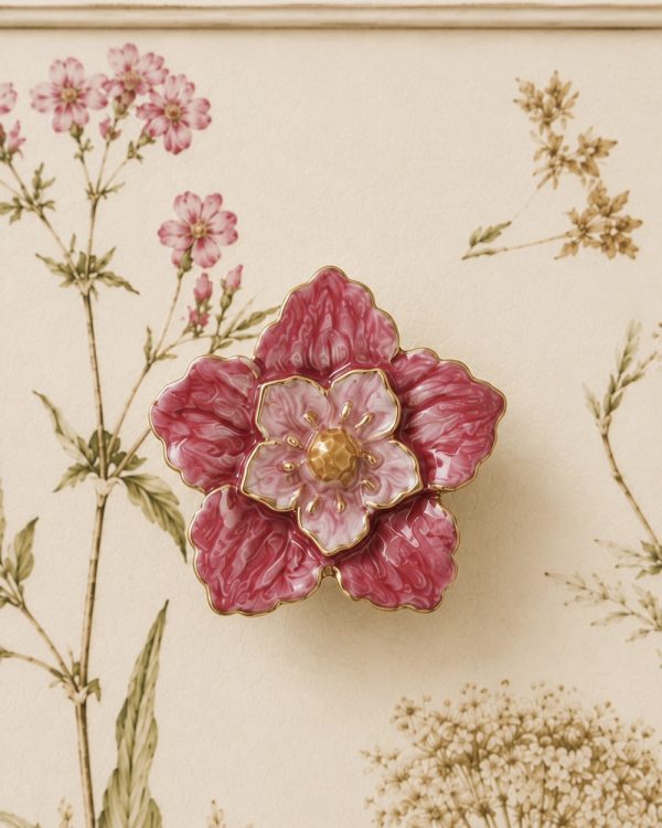 Pink Enamel Flower Drawer Knob