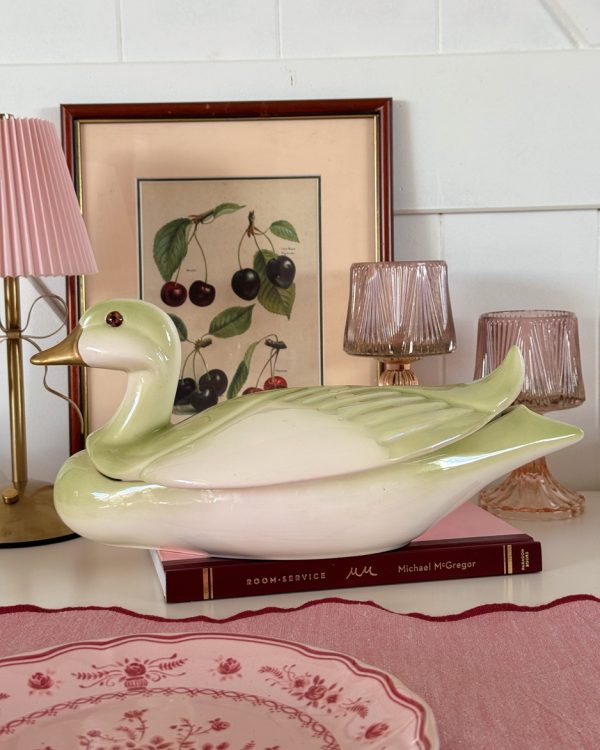 Vintage French Green Duck Covered Serving Dish