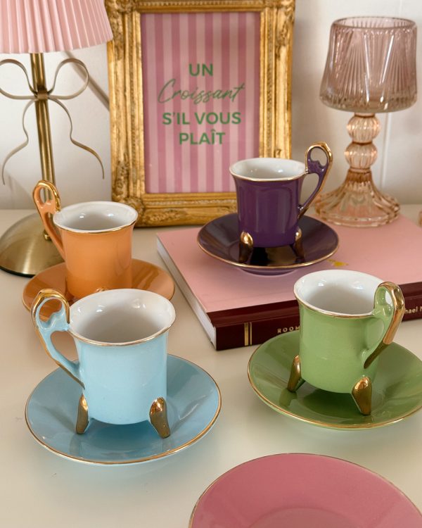 Vintage Geneviève Lethu Aquarelle Cup Saucer Set of 4