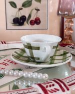 Vintage Green Vichy Cup Saucer Set