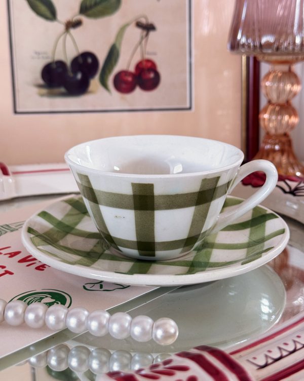 Vintage Green Vichy Cup Saucer Set