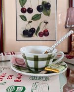 Vintage Green Vichy Cup Saucer Set