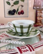 Vintage Green Vichy Cup Saucer Set