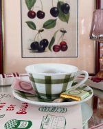 Vintage Green Vichy Cup Saucer Set