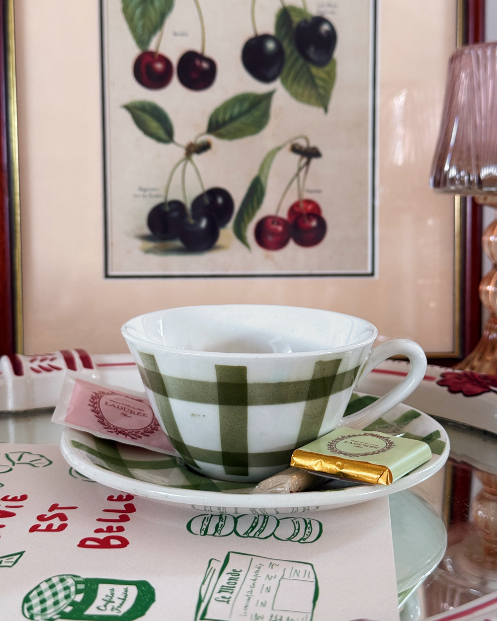 Vintage Green Vichy Cup Saucer Set