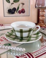Vintage Green Vichy Cup Saucer Set