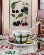 Vintage Green Vichy Cup Saucer Set