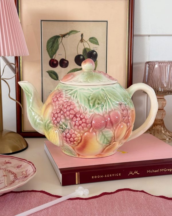 Vintage Salins Les Bains Barbotine Fruit Ceramic Teapot